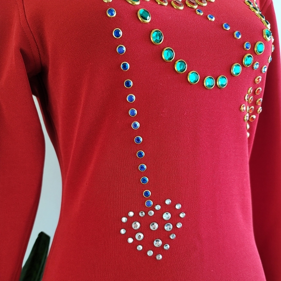 VTG 80s Tadashi Bejeweled Bodycon Dress - Picture 5 of 16